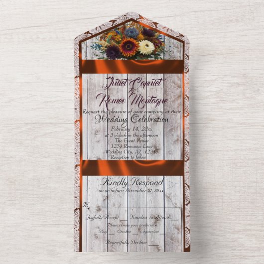 Wildflowers, koperlint, kant en lichten all in one uitnodiging (Binnen)