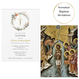 Wildflowers Krans Gouden Kruis Orthodoxe Doop Kaart