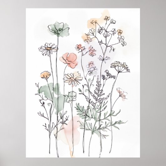 Wildflowers & Leafy Branches, Modern Home Décor Poster (Voorkant)