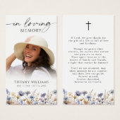 Wildflowers Loving Memory Cross Photo Prayer Card (Devant & derrière)
