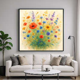Wildflowers Meadow - Waterverf schilderstijl kunst Poster