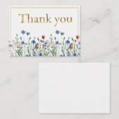 Wildflowers met Elegant Gold Script Bedankt Notitiekaartje (Voorkant / Achterkant)