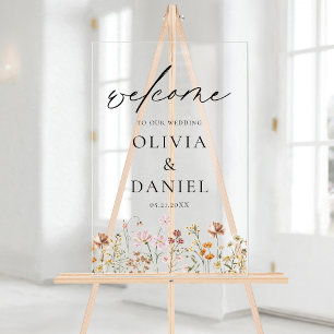 Wildflowers Modern Script Wedding Welkom Elegant Acryl Bord