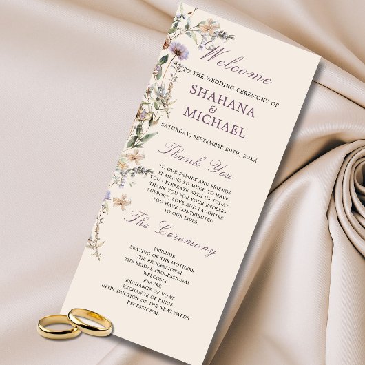 Wildflowers Modern Welcome Order Service Wedding Menu