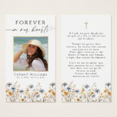 Wildflowers Photo Forever Hearts Cross Prayer Card (Devant & derrière)