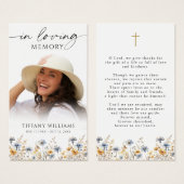Wildflowers Photo Loving Memory Cross Prayer Card (Devant & derrière)