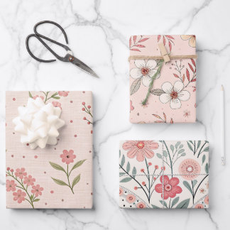 Wildflowers Pink Pastel Botanical Garden Floral Inpakpapier Vel
