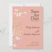 Wildflowers Pinks Wedding Save the Date Kaart (Voorkant)