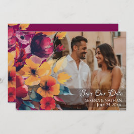 Wildflowers Plum Bewaar de datum fotokaart Save The Date