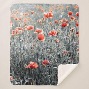 Wildflowers poppies sherpa deken