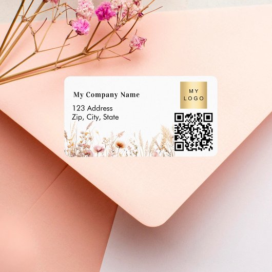 Wildflowers QR code business logo retouradres Etiket