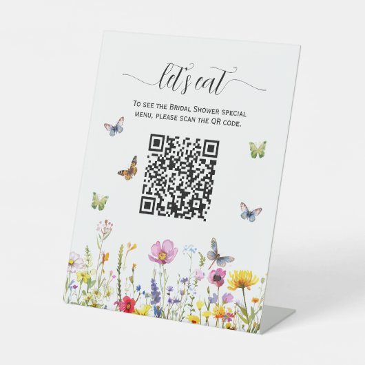 Wildflowers QR Code Vrijgezellenfeest Menu Reclamebord Met Voetstuk (Voorkant)