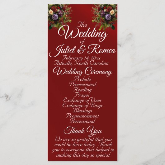 Wildflowers & Ribbon - Rode bruiloft Programma (Voorkant)