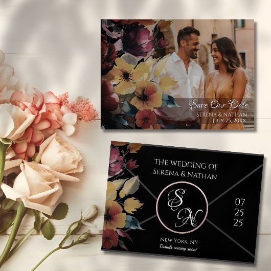 Wildflowers Roos Gold Bewaar de datum fotokaart Save The Date