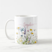 Wildflowers Roze Aangepaste script naam Koffiemok (Links)