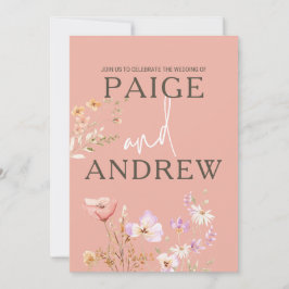 Wildflowers Roze Boerderij Huwelijksuitnodiging Kaart
