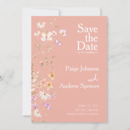 Wildflowers Roze bruiloft Bewaar de datum Kaart