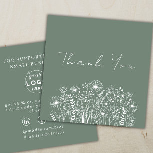 Wildflowers Sage Green Boho Bestellen Dank u Vierkante Visitekaartje
