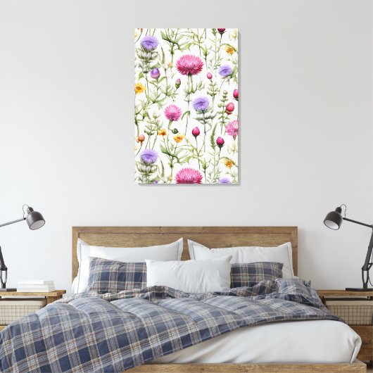 Wildflowers Seamless Pattern Premium Wrapped Canvas Afdruk (Insitu (Slaapkamer))