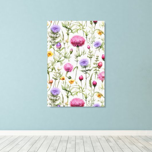 Wildflowers Seamless Pattern Premium Wrapped Canvas Afdruk (Insitu (Houten vloer))