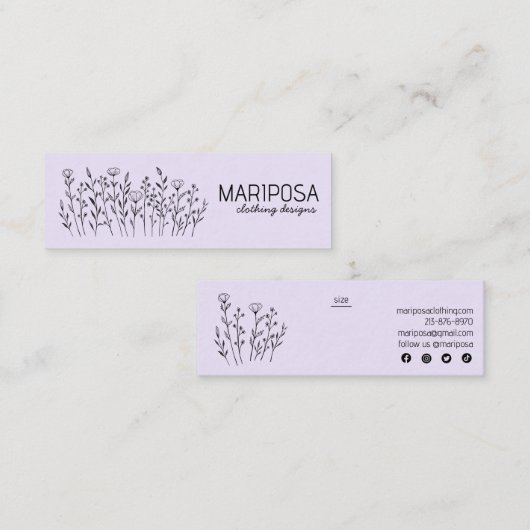 Wildflowers Social Icons Kleding Custom Size Label (Voorkant / Achterkant)