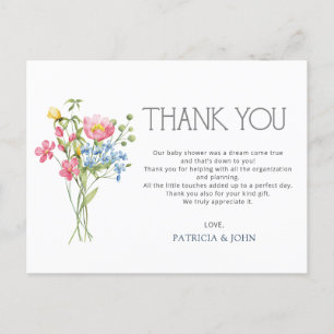 Wildflowers Spring Baby shower Dank je wel Briefkaart