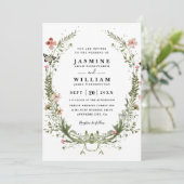 Wildflowers Spring Wreath Rustic QR Code Wedding Kaart (Staand voorkant)