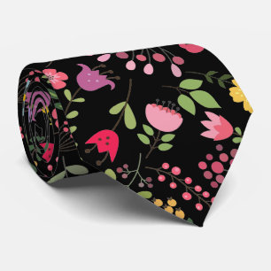 Wildflowers Stijlvol Bloemen Design op Zwart Stropdas