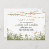 Wildflowers & String lichten slaan de datum briefk Aankondigingskaart (Voorkant / Achterkant)