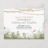 Wildflowers & String lichten slaan de datum briefk Aankondigingskaart (Voorkant)