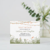 Wildflowers & String lichten slaan de datum briefk Aankondigingskaart (Staand voorkant)