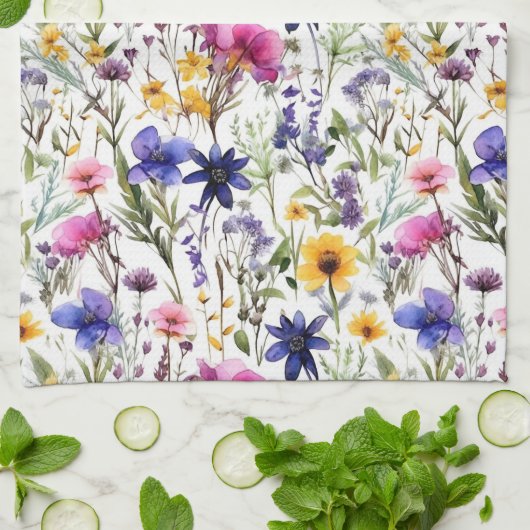 Wildflowers Verjaardag Douche bruiloft Waterverf Theedoek (Gevouwen)