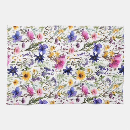 Wildflowers Verjaardag Douche bruiloft Waterverf Theedoek (Horizontaal)