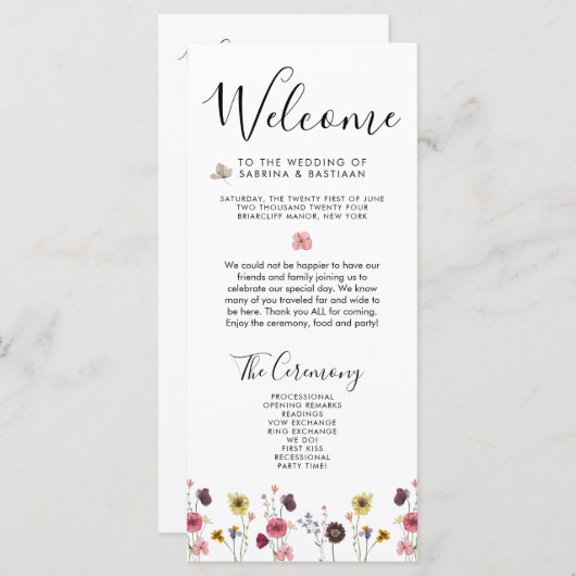 🌸 💍 Wildflowers Wedding Welkomstprogramma (Voorkant / Achterkant)