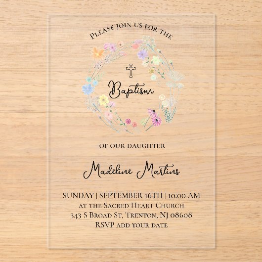  wildflowers wreath Baptism Invitation (Recto)