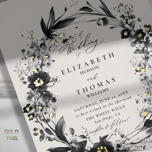 Wildflowers Wreath Modern Gold Elegant Wedding Folie Uitnodiging