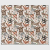 Wildlife Animal Pattern Fox Herten Egel Cadeaupapier (Vlak)