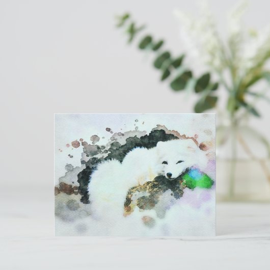 *~* Wildlife AP18 Sneeuwwitpoolpolaire Fox Post Briefkaart (Staand voorkant)