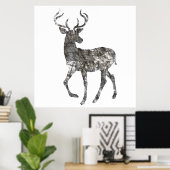 Wildlife Black en White Deer Art & Wall Decor Poster (Thuiskantoor)