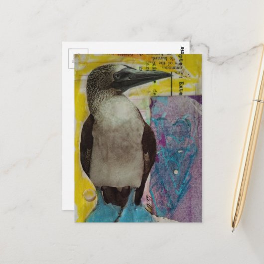 Wildlife Blue Footed Bird mixed media collage Briefkaart (Voorkant / Achterkant in situ)