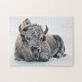 Wildlife Buffalo Sneeuwfoto Legpuzzel