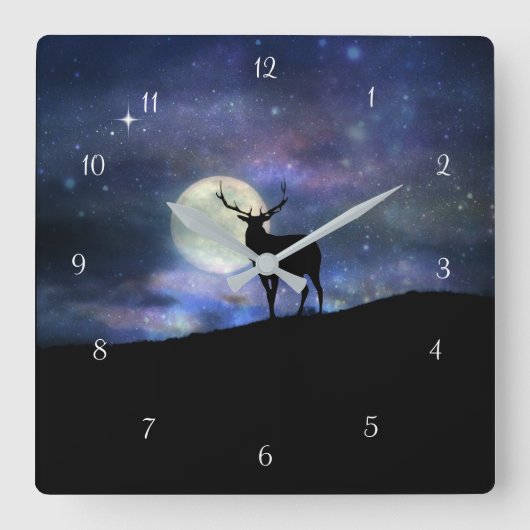 Wildlife Elk en Moon Vierkante Klok (Voorkant)