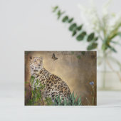 Wildlife Leopard en Butterfly Digitale Schilderij Briefkaart (Staand voorkant)