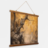 Wildlife Oker olieverfschilderij - Tijger Wachten Hangend Wandkleed (Gebogen)