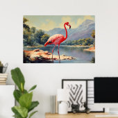 Wildlife Pink Flamingo River Mountain  Poster (Thuiskantoor)