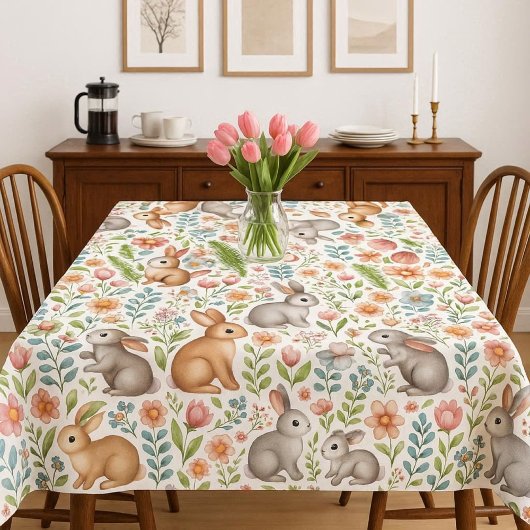 Wildlife Rabbit Pink Floral Pattern Tablecloth Tafelkleed