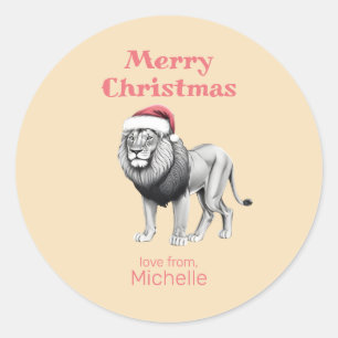 Wildlife Safari Dierenleeuw Santa Hoed Kerstmis Ronde Sticker