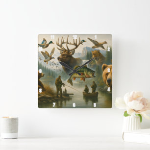 Wildlife Scene Grand Outdoor Sportsman's Life Vierkante Klok