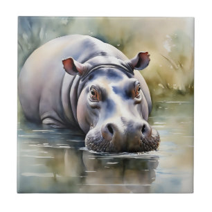 Wildlife Serenity Waterverf Hippo Tegeltje