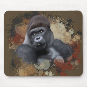 Wildlife Sitting Gorilla Earth Tone Paint Splatter Muismat